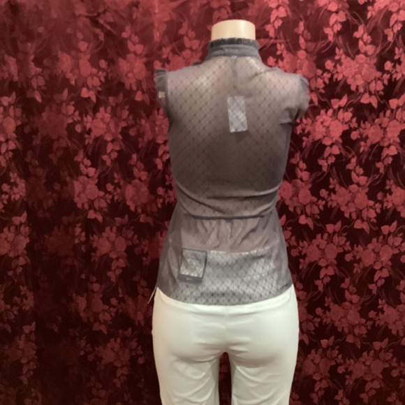 CHARLOTTE RUSSE charcoal medium button down mesh laced sleeveless blouse. - Picture 6 of 10